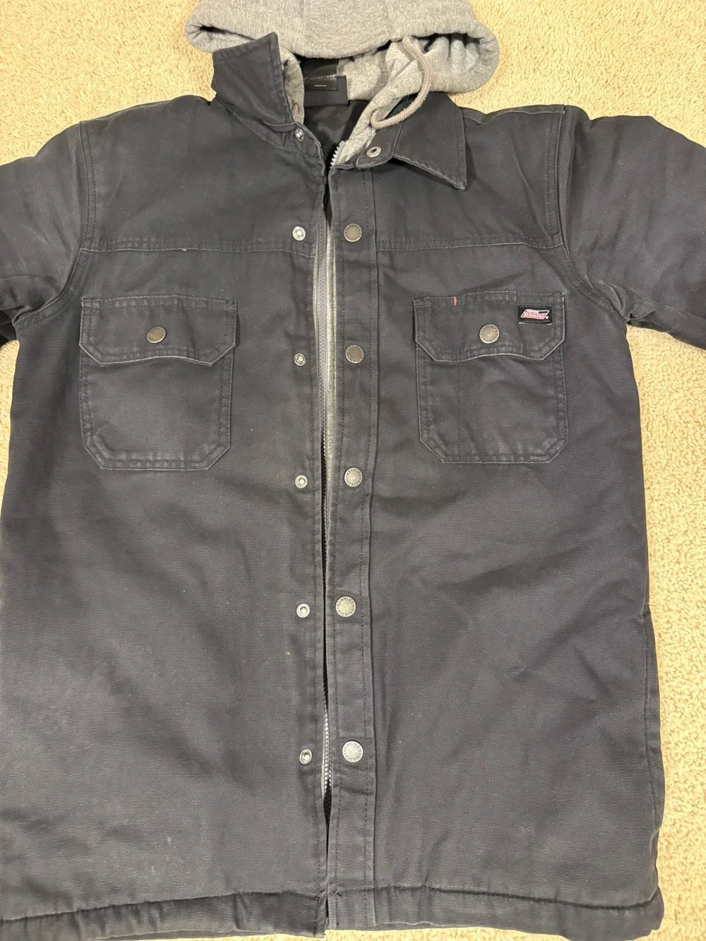 Dickies Jacket Mens Small Black Canvas Hoodie Layer Zip Up  Workwear Quilt Lined